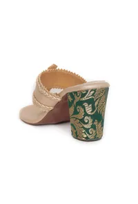 Green Brocade Heeled Kolhapuri Inspired image 6