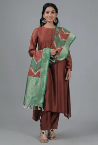 Forest Green & Maroon Bandhani Brocade Dupatta image 2