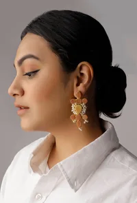 Narangi Orange Gold Stone Pearl Earrings image 1