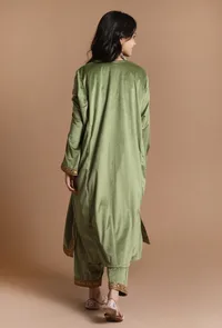 Set Of 3 Olivine Aari Embroidered Kashmiri Phiran-Free Size image 3