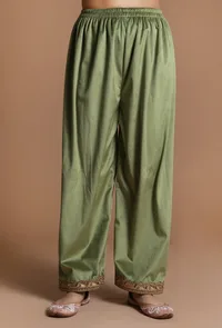 Set Of 3 Olivine Aari Embroidered Kashmiri Phiran-Free Size image 4