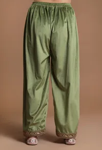 Set Of 3 Olivine Aari Embroidered Kashmiri Phiran-Free Size image 5