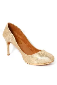 Beige Pencil Heels In Brocade image 3