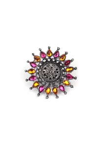 Trendy Flower Shaped Pink Adjustable Ring image 3