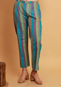 Set of 2:  Blue Checked Long Shirt Kurta With Blue Stripe Straight Pants image 3