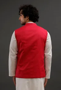 Scarlet Red Woollen Blend Nehru Jacket image 4