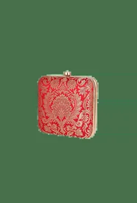 Garnet Red Brocade Box Clutch with Sling (6.5 X 2 X 6) image 3