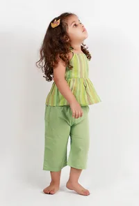 Set Of 2: Green Striped top and Green Pant image 2