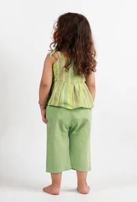 Set Of 2: Green Striped top and Green Pant image 3