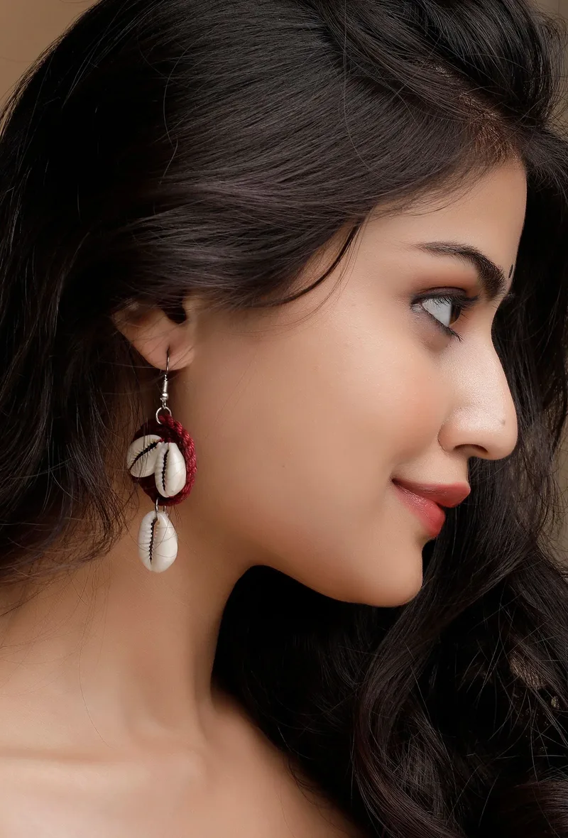 Scarlet Red Cowrie Shell Tribal Earrings