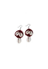 Scarlet Red Cowrie Shell Tribal Earrings image 2