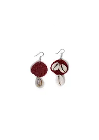 Scarlet Red Cowrie Shell Tribal Earrings image 3