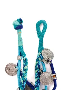 Set of 2: Blue Threaded German Silver Anklet image 4