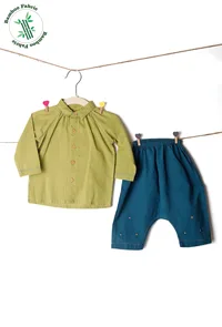Set of 2: Bamboo Olive Green Shirt & Blue Shorts Pants image 1