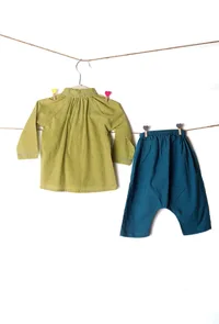 Set of 2: Bamboo Olive Green Shirt & Blue Shorts Pants image 2