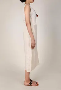 Cream Chikankari Dress With Tassels image 3