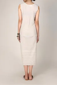Cream Chikankari Dress With Tassels image 4