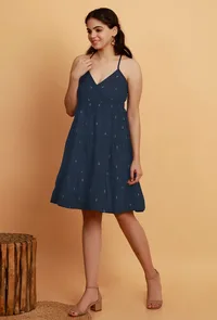 Oxford Blue Flared  And Tier Sleeveless Slip Woven Dress image 2