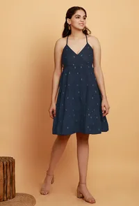Oxford Blue Flared  And Tier Sleeveless Slip Woven Dress image 3