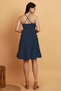 Oxford Blue Flared  And Tier Sleeveless Slip Woven Dress image 4
