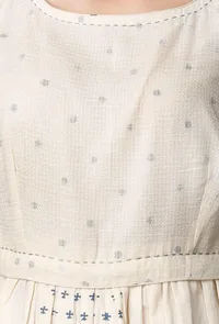 Off White Hand Block Printed Cotton Pleated Dress image 5