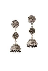 German Silver Lightweight Pendant Set Black Bead Dori Necklace & Jhumki Earrings image 6