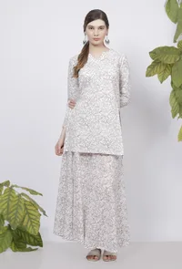 Muse Brown Floral Hand Block Printed Cotton Short Kurta image 1