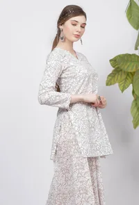 Muse Brown Floral Hand Block Printed Cotton Short Kurta image 2