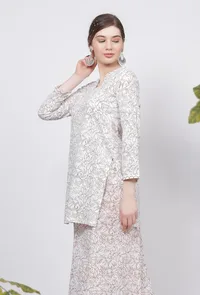 Muse Brown Floral Hand Block Printed Cotton Short Kurta image 3