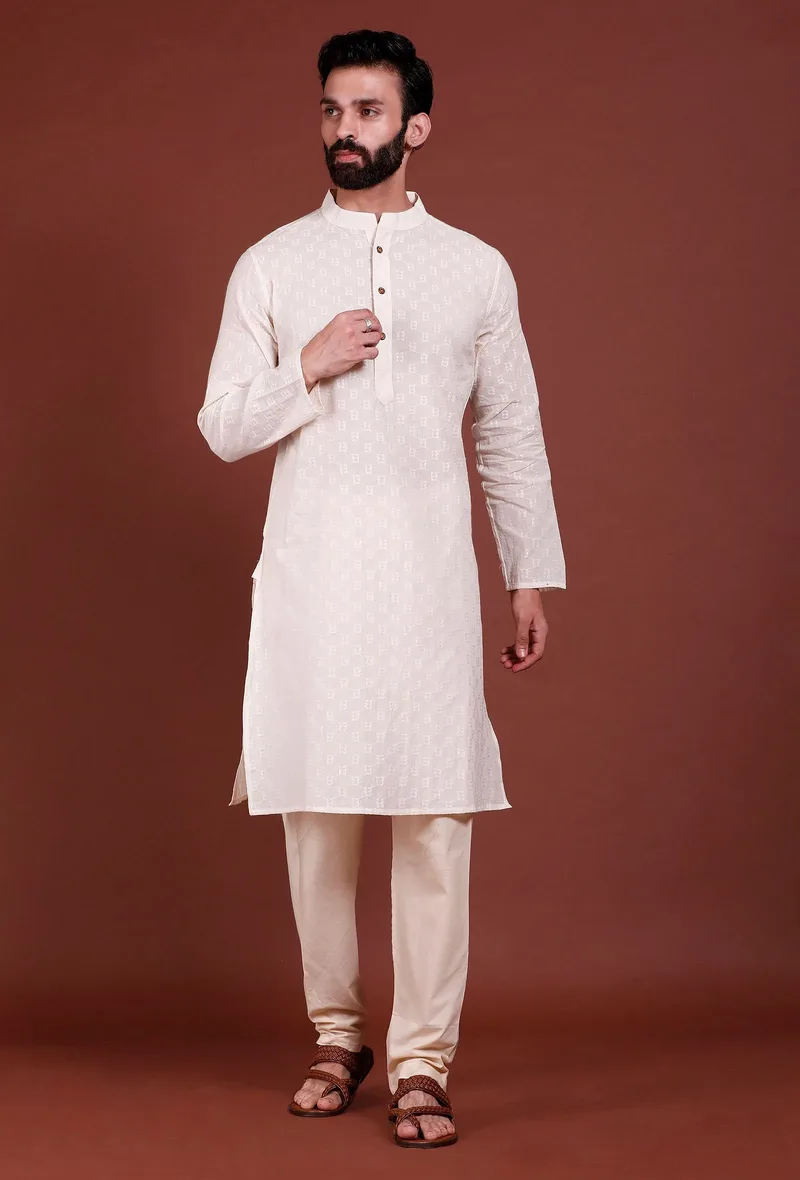 Set of 2 - Offwhite Brick Malmal Kurta Pyjama Set