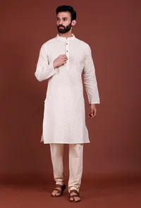 Set of 2 - Offwhite Brick Malmal Kurta Pyjama Set image 1