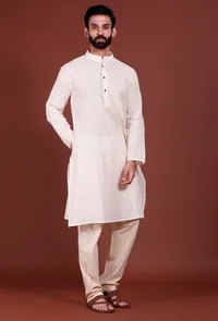 Set of 2 - Offwhite Brick Malmal Kurta Pyjama Set image 2