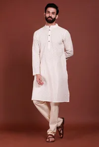 Set of 2 - Offwhite Brick Malmal Kurta Pyjama Set image 3