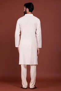 Set of 2 - Offwhite Brick Malmal Kurta Pyjama Set image 5