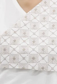 White Cotton Kurta With Off-White Kantha Embroidery image 5