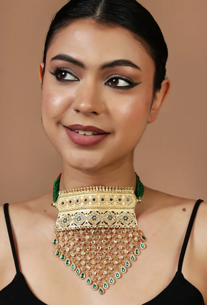 Rajwadi Emerald Beaded Choker Set