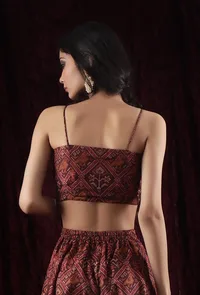 Walnut Brown Viscose Tussar Silk Patola Slip Crop Top image 4