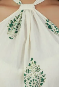 Ivory Block Printed Halter Neck Cotton Dress image 6