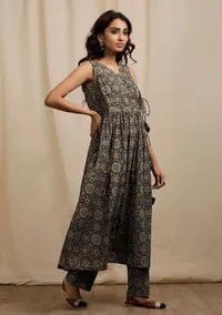 Blue Angrakha Ajrakh Print Gathered and Flared Kurta image 2
