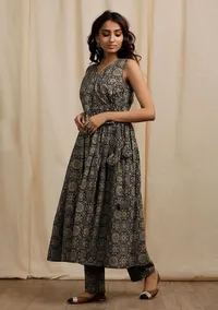 Blue Angrakha Ajrakh Print Gathered and Flared Kurta image 3