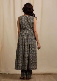 Blue Angrakha Ajrakh Print Gathered and Flared Kurta image 4