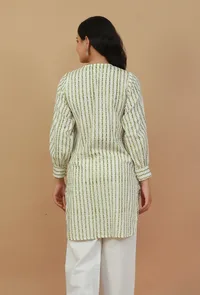 Green Striped Hand Block Printed Cotton Kurta image 4