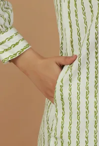 Green Striped Hand Block Printed Cotton Kurta image 6