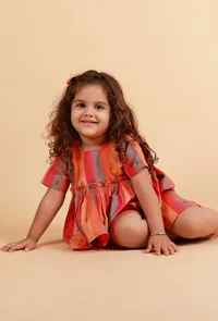 Set of 2: Pink Striped Top With Multicolor Striped Woven Shorts image 2