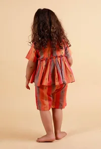 Set of 2: Pink Striped Top With Multicolor Striped Woven Shorts image 4