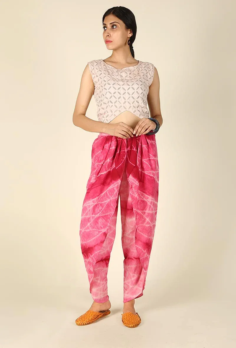 Pink & White clamp dyed dhoti