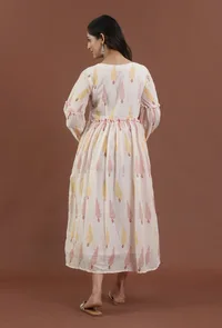 Blush Pink Leaf Printed Gathered Maxi Dress image 4