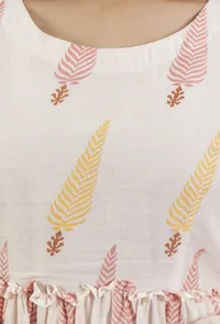 Blush Pink Leaf Printed Gathered Maxi Dress image 5