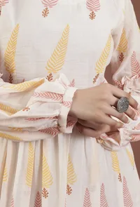 Blush Pink Leaf Printed Gathered Maxi Dress image 6