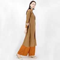 Set of Brown Pure Cotton Kurta And Palazzo image 3
